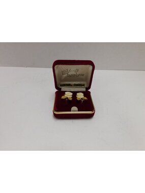 Karen Lynne 12K Gold Filled Genuine Hand-Carved Floral Clip-On Earrings MM58